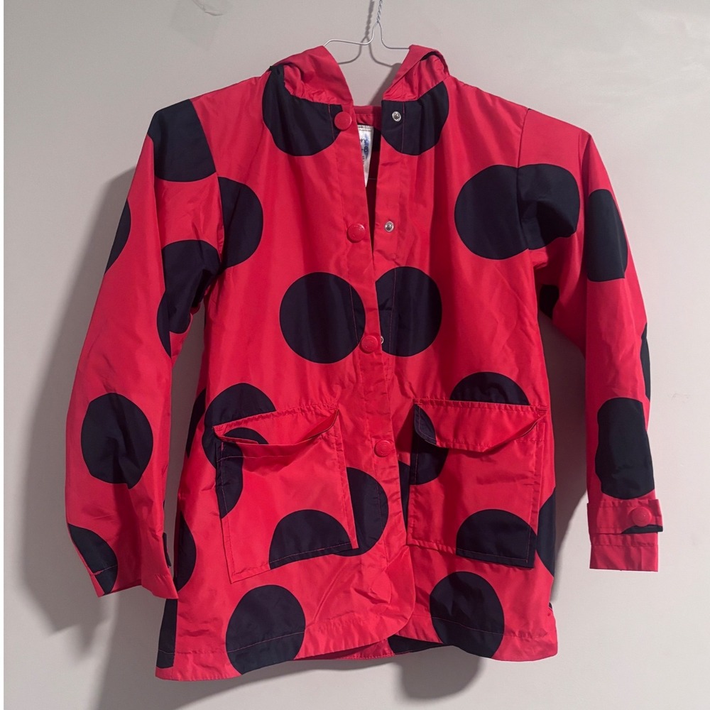 Carter's Girls Red Black Polka Dot Ladybug Raincoat Hooded Jacket 7-8 XL